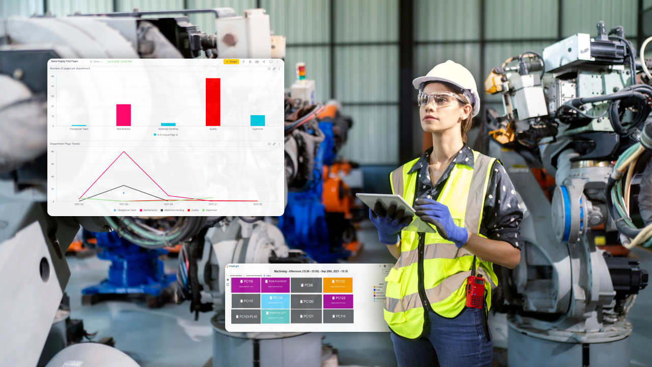 Female engineer worker working with robotic machine automation at factory, Female technician with smart technology at industry, Female worker checking and controlling parts of robotic machines.