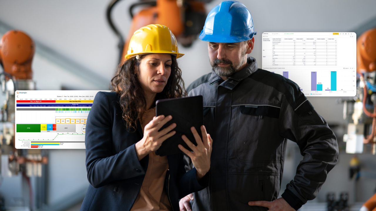 Feature image of two workers with safety helmets evaluating production workflow on a table