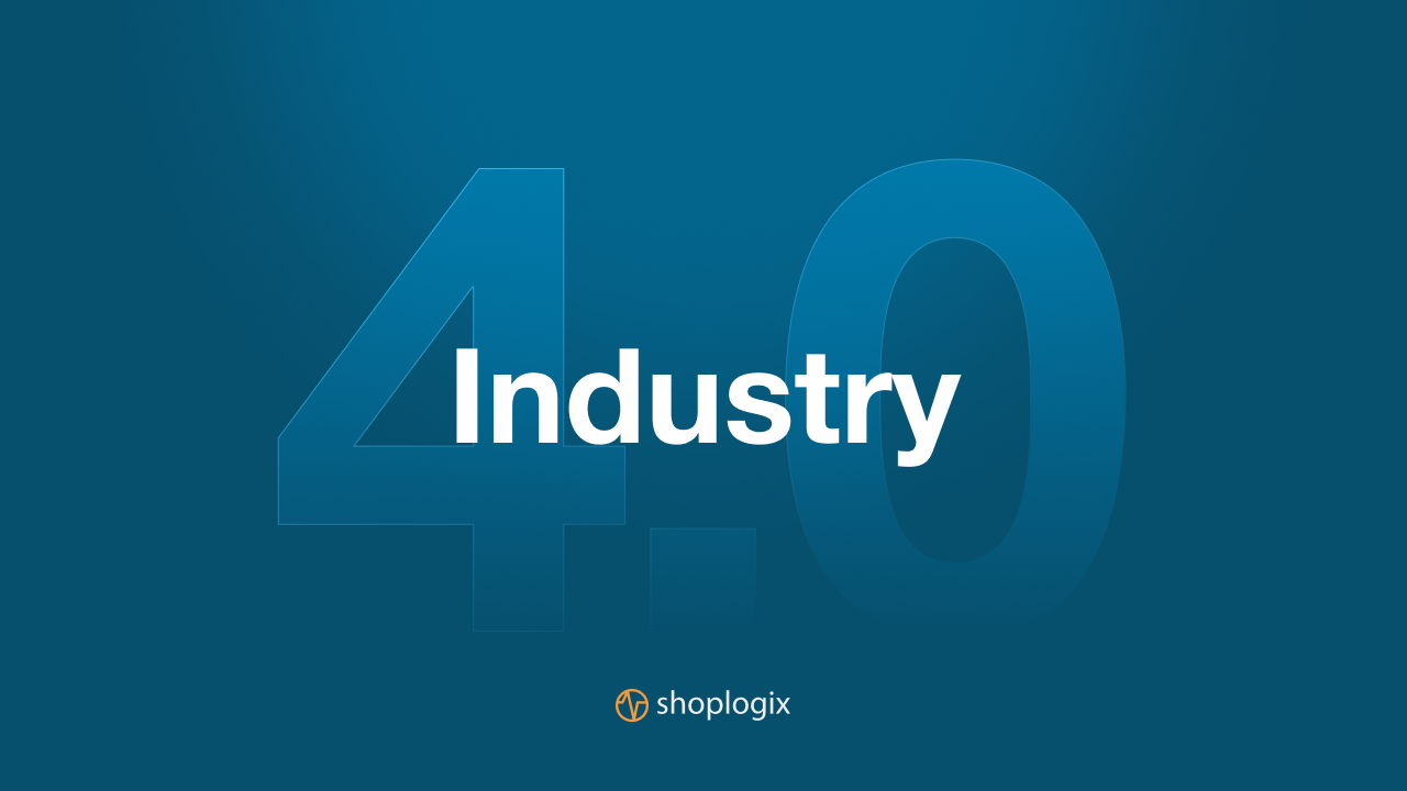 Feature image displaying the article title 'Industry 4.0' in bold letters, accompanied by the distinctive logo of the company Shoplogix.