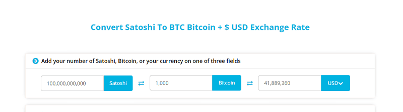 Convert Satoshi to BTC calculator